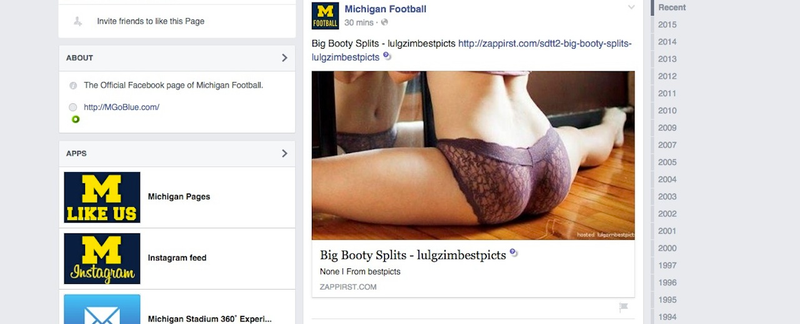 Illustration for article titled Michigan Sports' Facebook Pages Hacked, Overloaded With Butts